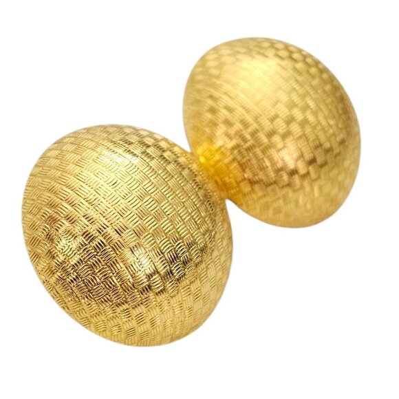 FO Inc. Gold Tone Round Dome Clip On Earrings Weave Texture, Fernando Originals - Picture 4 of 13